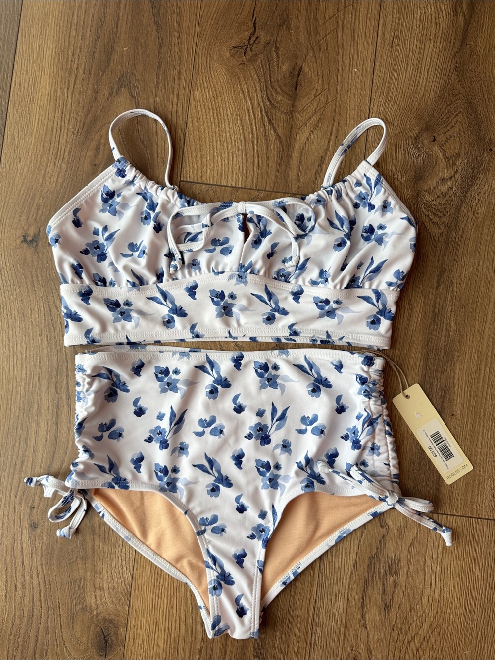 Bohme Two-Piece Floral Bikini Set in White and Blue